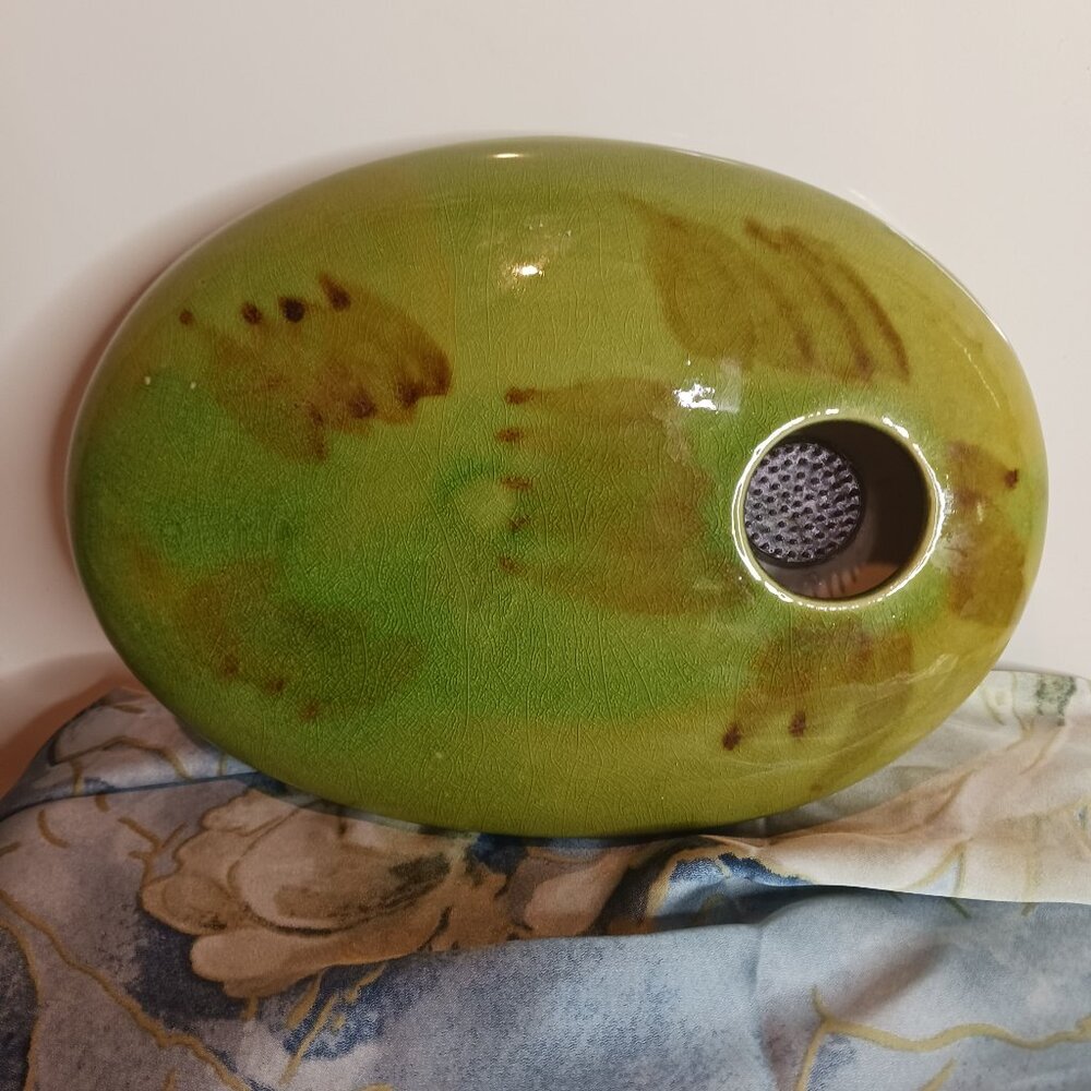 Green and Brown Glaze Flower Frog Planter